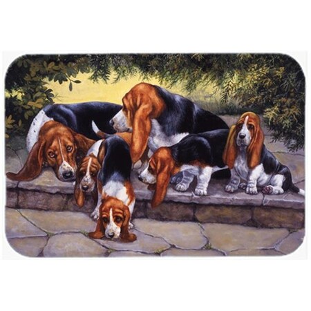 Carolines Treasures BDBA0276LCB Basset Hound Puppies, Momma & Daddy Glass Large Cutting Board BDBA0276LCB